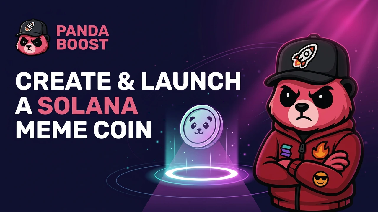 PandaBoost mascot beside a meme token rising from a Solana launch ring
