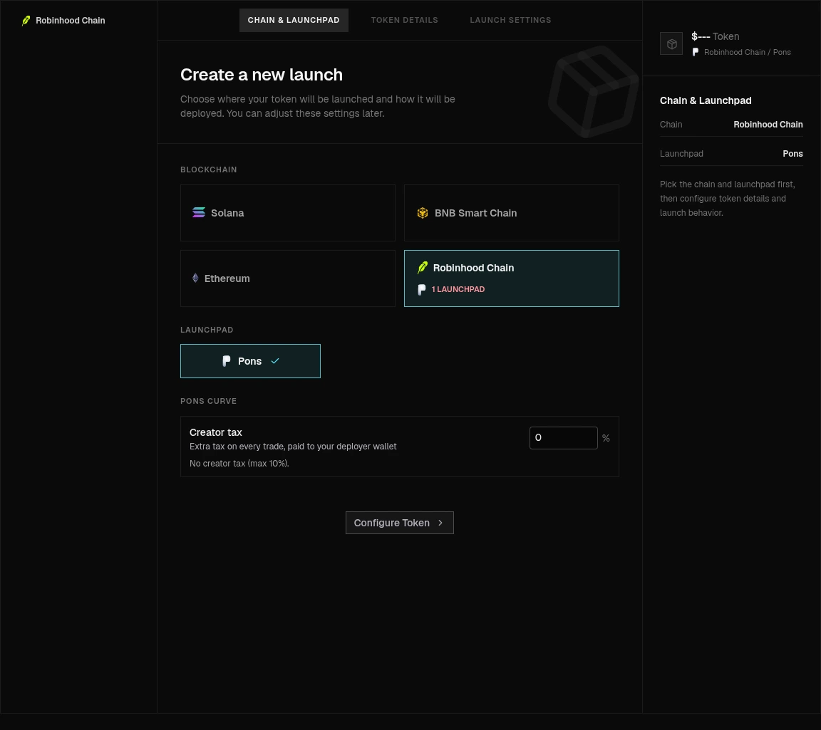 Panda Bundler with Robinhood Chain and Pons selected