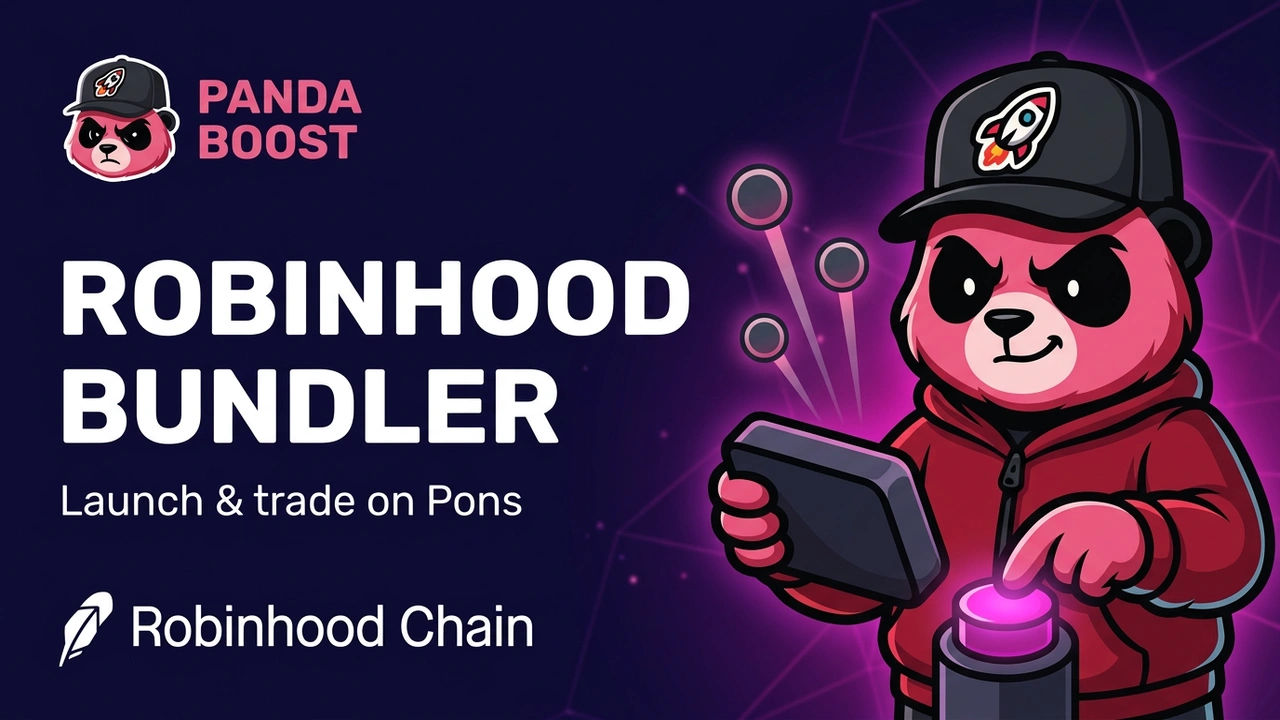 PandaBoost panda operating a launch controller beside the Robinhood Bundler headline
